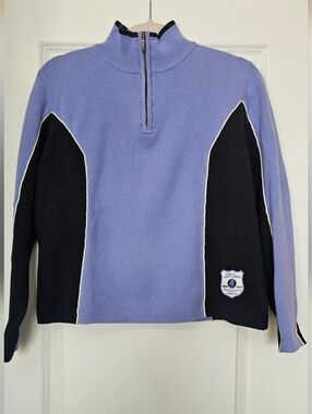 L.L. Bean Vintage 1/4 Zip Sweater Women’s L Blue Black Colorblock Cotton Knit